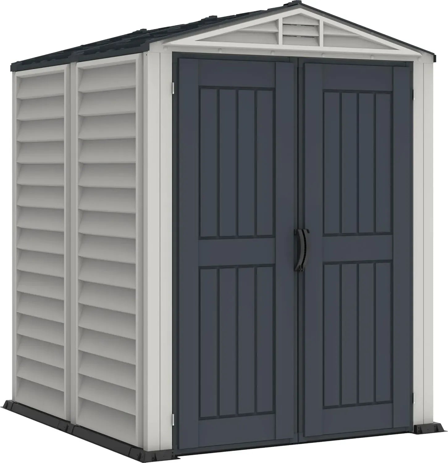 Abri de Jardin en PVC 5x5 avec Plancher, Toit Métallique Solide, Ignifuge, Gris Foncé