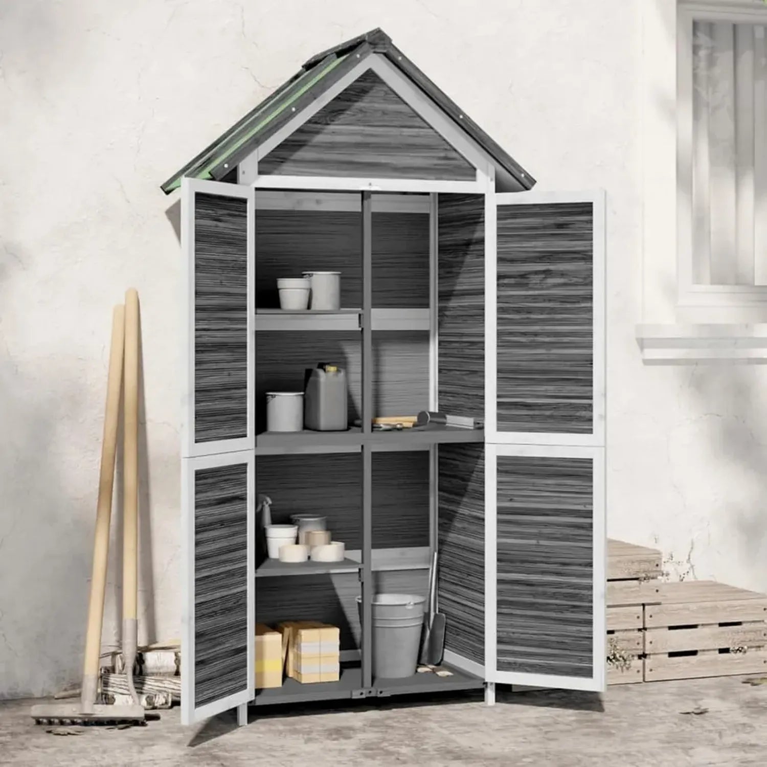 Cabane de jardin en pin massif avec portes coulissantes 89x52,5x175 cm