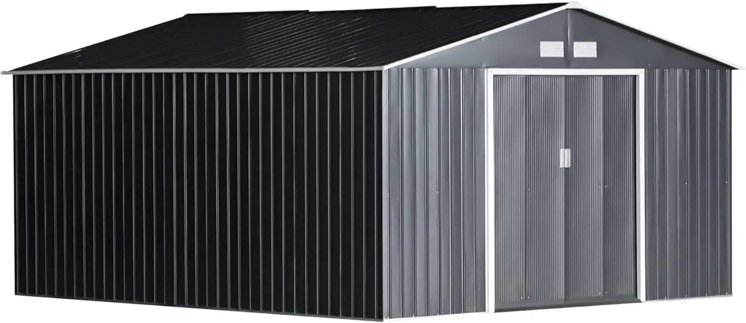 Outsunny Abri de Jardin Métallique 20m³ pour Rangement Vélo, Charbon Gris, 340x386x200cm