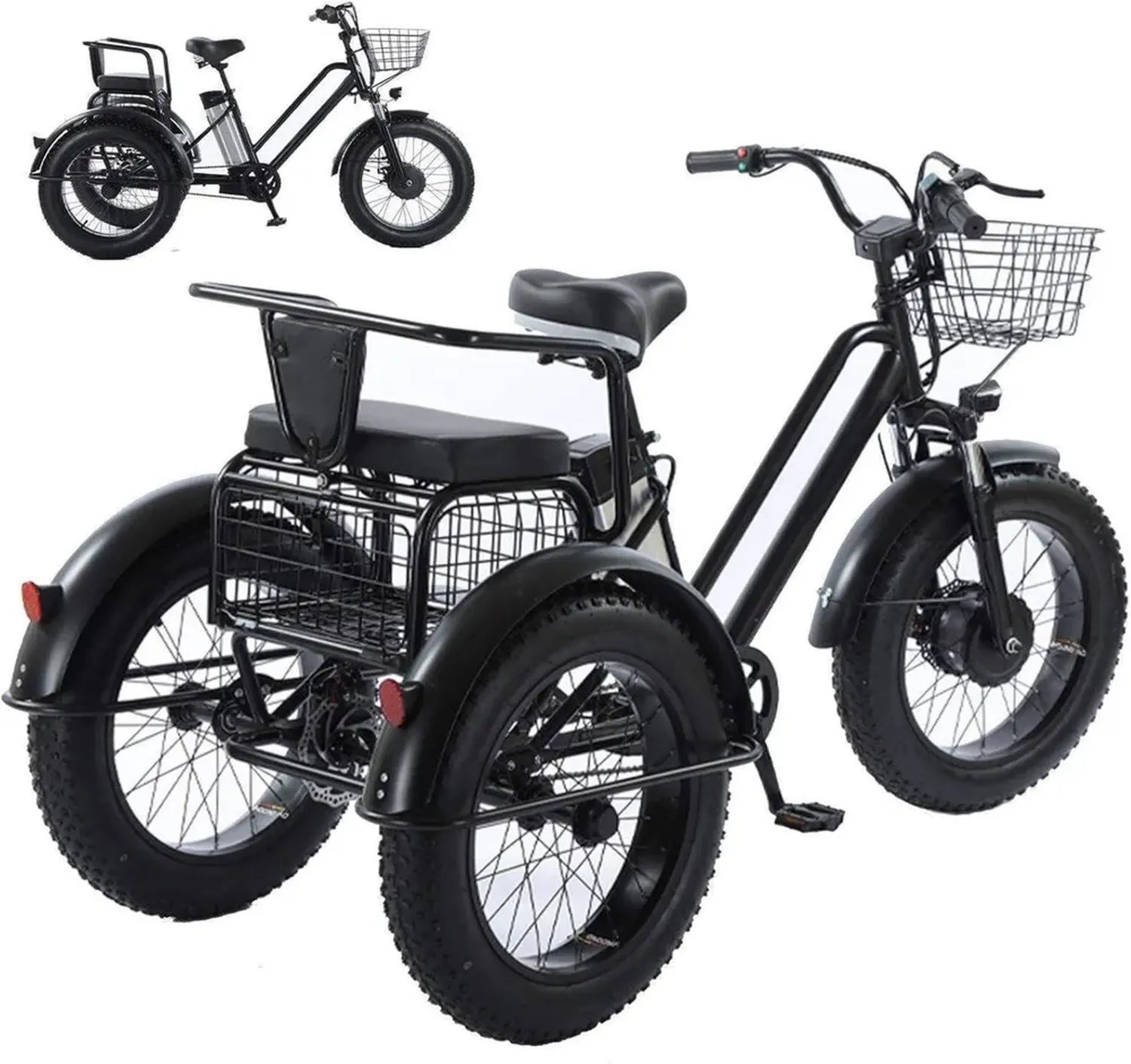 Tricycle électrique cargo 20 pouces, capacité 200 kg, batterie 48V
