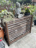 Écran en Bois pour Climatiseur avec Porte-plantes, Grille Ventilée Imperméable, Marron, 110 x 50 x 85 cm