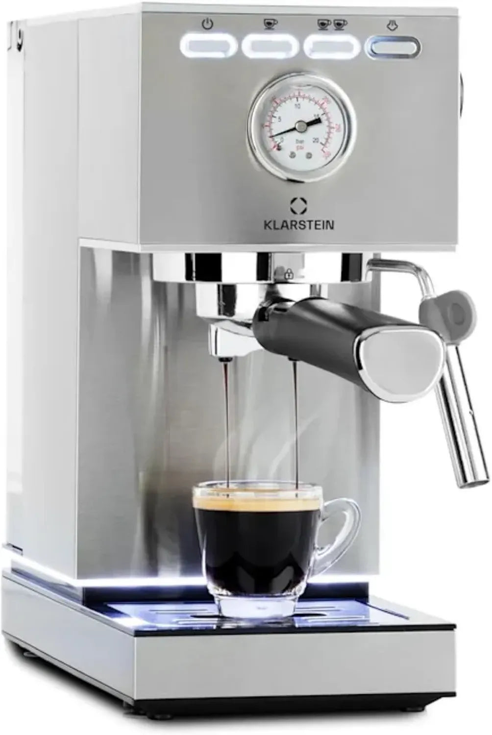 KLARSTEIN Pausa Expresso 1350W, Machine à Café 9 Bars, Réservoir 1,4L Inox