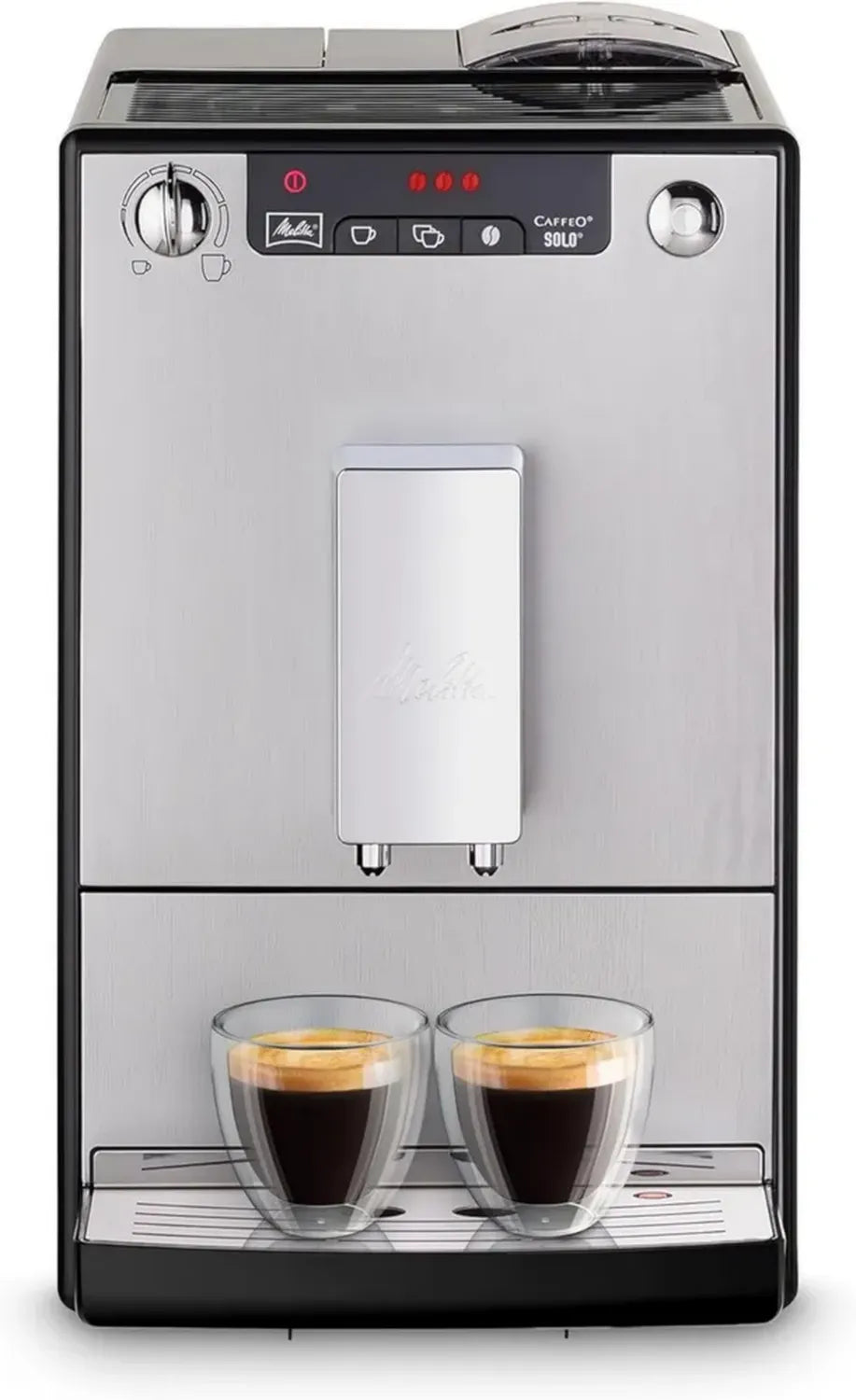 Melitta Solo Argent, Expresso Automatique à Grains avec Broyeur et Arômes, Écran LED, 1 à 2 Tasses, 1400W