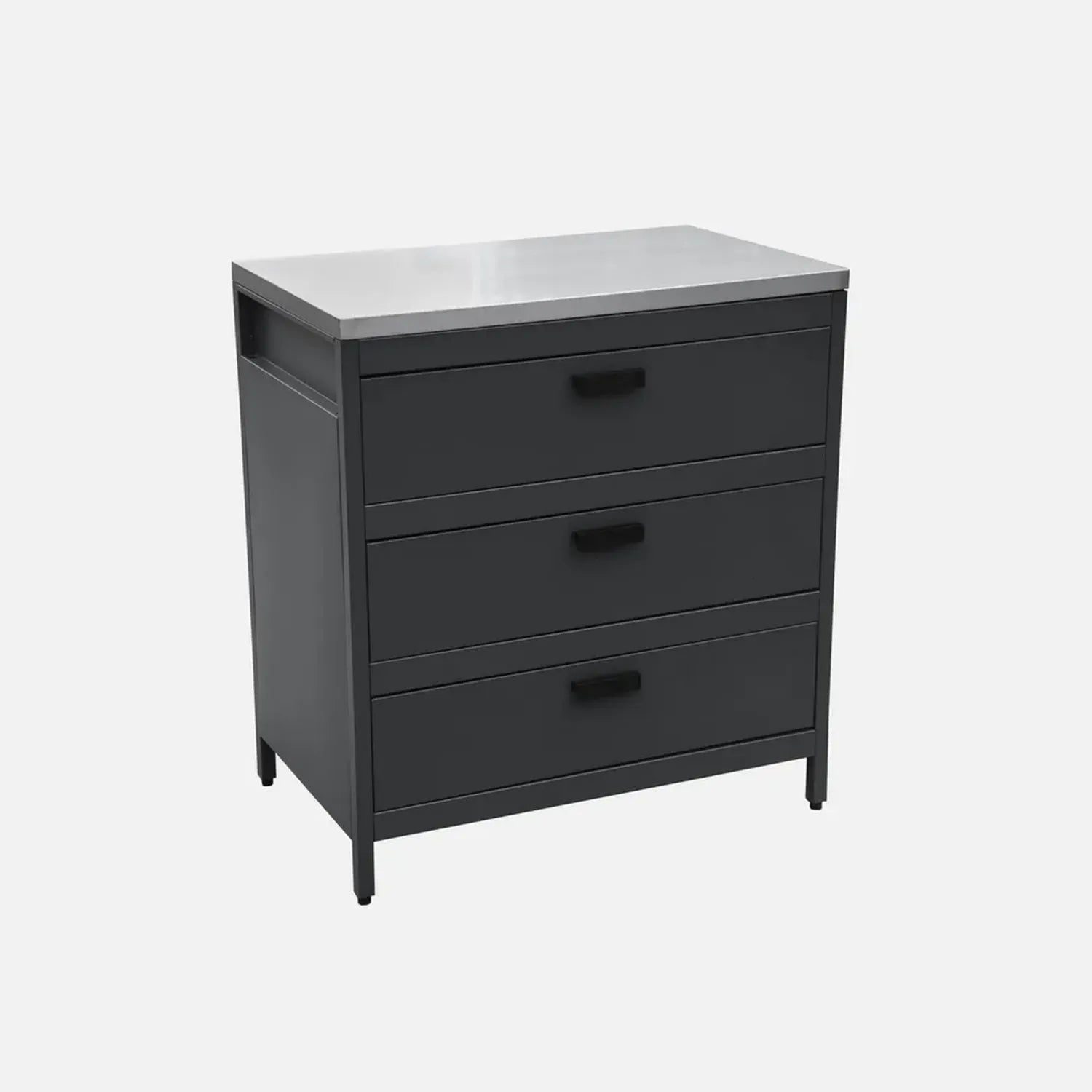 Module de Cuisine Extérieure en Acier Noir avec Trois Tiroirs - 80cm